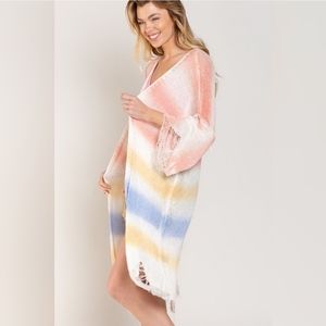 POL Summer of 69 Destructed Cardigan Sweater Berry Rainbow Bohemian  Lar…